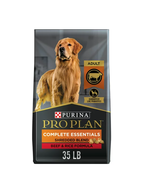 Purina Pro Plan High Protein Dog Food With Probiotics for Dogs, Shredded Blend Beef & Rice Formula, 35 lb. Bag
