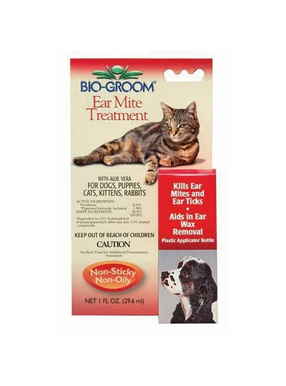 Pet Ear Tick & Mite Treatment Drops Safe Aloe Natural Dog Cat Rabbit Formula (1oz)