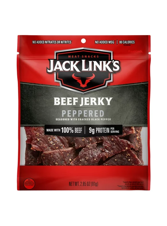 Jack Links Beef Jerky, Peppered, 100% Beef, 11g of Protein per Serving, 2.85 oz Bag