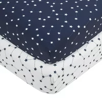 MoDRN Celestial Stars 2-Piece Fitted Crib Sheet Set, Navy and White