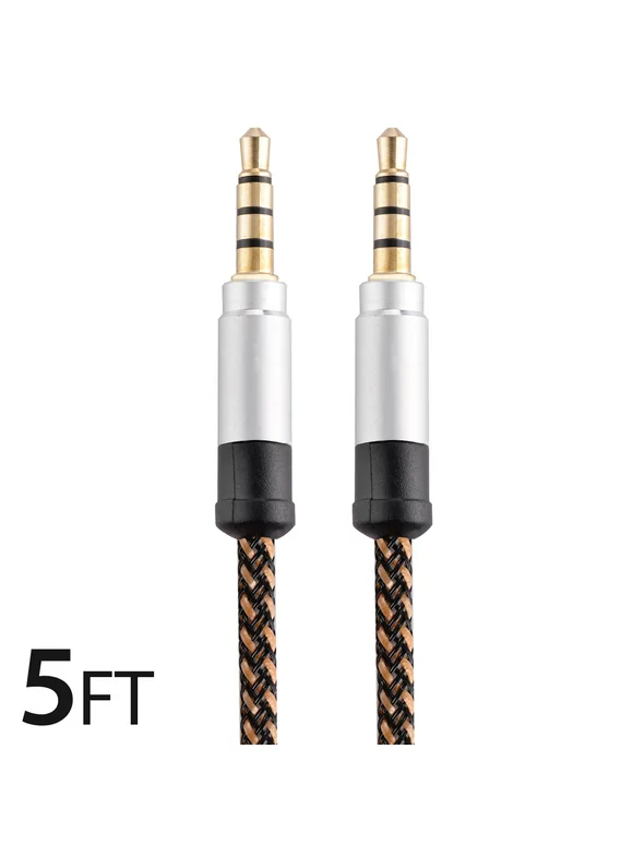 Aux Cable, FreedomTech 5FT Nylon Braided Hi-Fi Sound Quality Audio Cable 3.5MM Male to Male Auxiliary Audio Cord for Car Stereos, iPhone, iPad, Beats Solo 2 3 Headphones, Samsung Galaxy Android & More