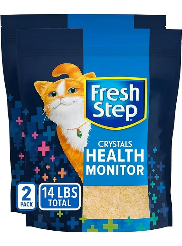 Fresh Step Crystals Health Monitoring Cat Litter, Unscented, 14 lbs total, (2 Pack of 7lb Bags) (Package May Vary)