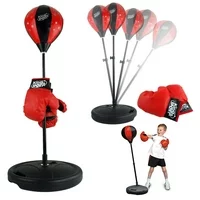 Dilwe Adjustable Height Kids Children Punching Ball Bag Speed Boxing Sports Set Fighting Game With Gloves, Strong Durable Spring Withstands Tough Hits for Stress Relief & Fitness
