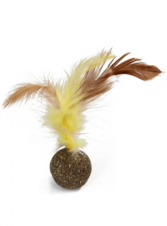 Catnip Mint Chew Toy Interactive Feather Ball for Cats, Cleaning and Playtime