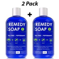 Remedy Soap Pack of 2, Helps Wash Away Body Odor, Sooth Athletes Foot, Ringworm, Jock Itch, Yeast Infections and Skin Irritations. 100% Natural with Tea Tree Oil, Mint & Aloe 12 oz