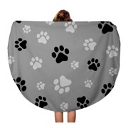 LADDKA 60 inch Round Beach Towel Blanket Colorful Pawprint Dog Paw Black and Gray Color Pattern Travel Circle Circular Towels Mat Tapestry Beach Throw
