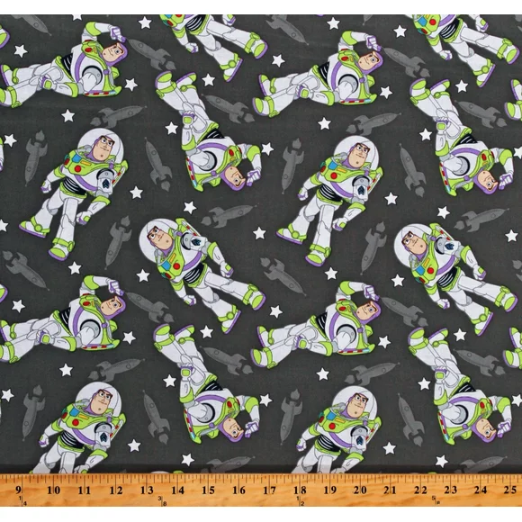 Buzz Lightyear Disney Toy Story Toss Stars Spaceships on Gray  Cotton Fabric by the Yard