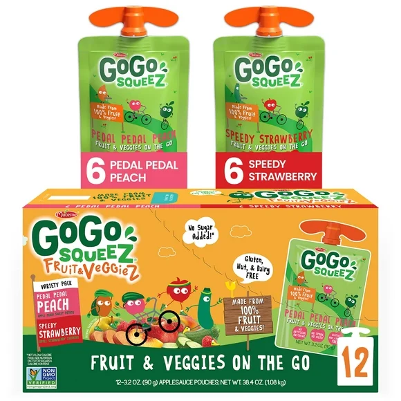 GoGo SqueeZ Fruit & VeggieZ, Variety Peach/Strawberry (Pack of 48)