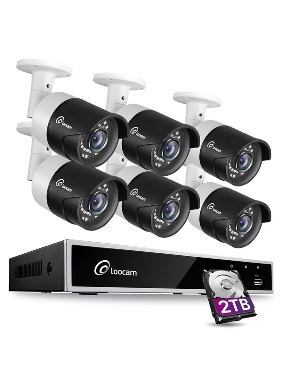 Loocam 1080P 8-Channel HD Video Security Camera System CCTV DVR Kit and 6 Pieces 2.0MP Indoor/Outdoor IR Weatherproof Camera 150ft. Night Vision with IR Cut (2TB)