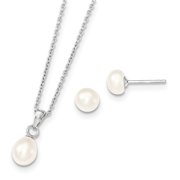 Sterling Silver Freshwater Cultured Pearl Necklace and Stud Ear Set