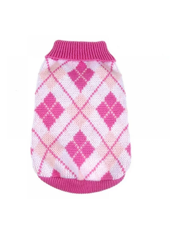 Dog Sweater for Small Medium Dogs Pup Plaid Knitwear Turtleneck Pullover Coat Cold Weather Knitting Jacket with Leash Hole Puppy Warm Knitted Vest Pet Clothes Apparel for Autumn/Fall & Winter