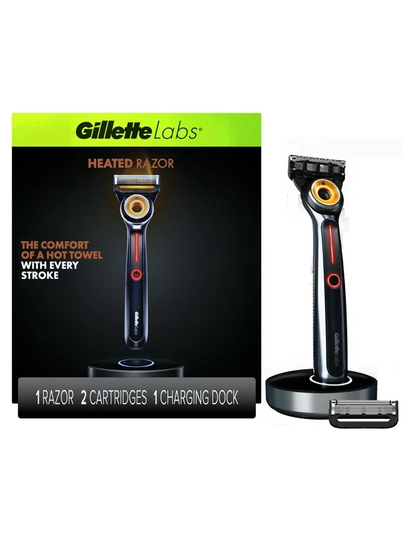 Gillette Labs Men's Heated Razor Starter Kit - 1 Handle, 2 Blade Refills, 1 Charging Dock, Black