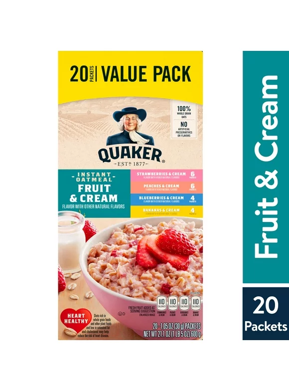 Quaker, Instant Oatmeal, Strawberry, Blueberry, Peach & Banana, 1.1 oz, 20 Packets