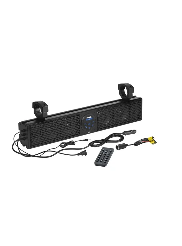 Sound Storm Laboratories SB26 ATV UTV Sound Bar Speaker System - 26 inch Wide, IPX5 Weatherproof, Bluetooth Audio, Built in Amplifier, 4 inch Full Range Speakers, Tweeters, Hook up to Stereo