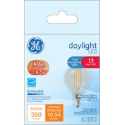 GE LED 4.5-Watt (40W Equivalent) Daylight Color, G16.5 Clear Decorative Globe Light Bulb, E12 Small Base, 13-Year Life, 1pk