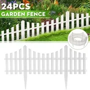 On Clearance 24-Pack White Vinyl Picket Garden Border Fence, 48 FT Long Garden Border Fencing Fence Pannels Outdoor Landscape Decor Edging Yard