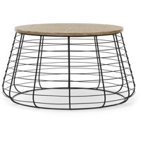 Click Decor Morris Metal and Wood Top Round Coffee Table in Black