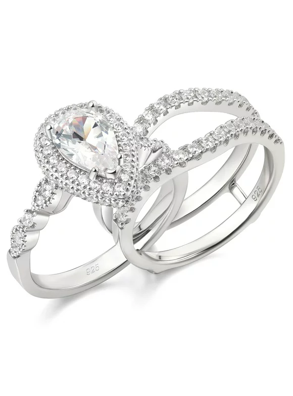 Newshe Wedding Bridal Band Engagement Ring Set for Women 925 Silver 3Ct White Rose Gold Size 7
