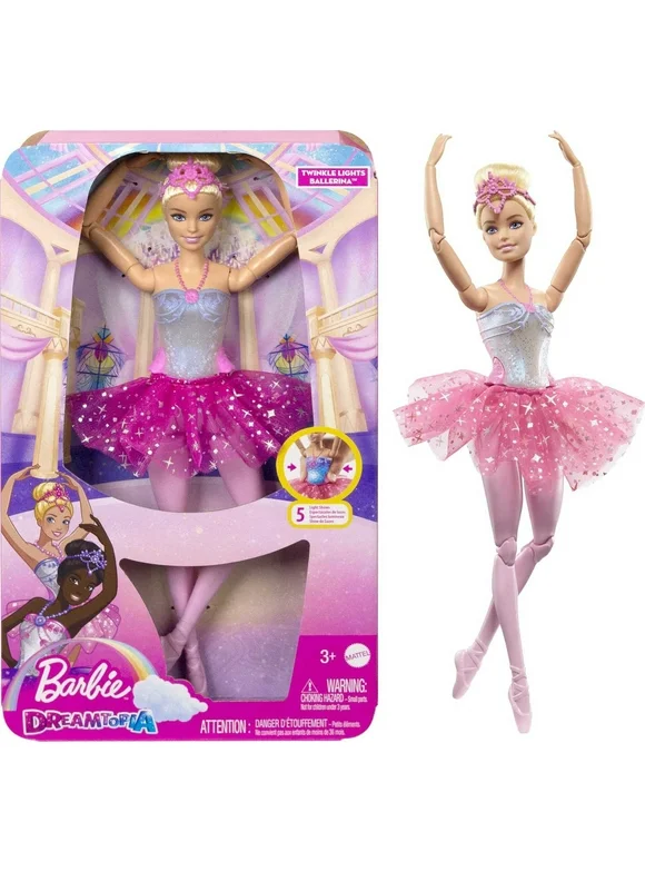 Barbie Dreamtopia Twinkle Lights Ballerina Doll, 11.7 in Blonde with Light-up Feature, Tiara & Tutu