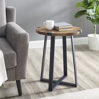 Rustic Wood and Metal Round Reclaimed Barnwood End Table by Manor Park, Multiple Finishes