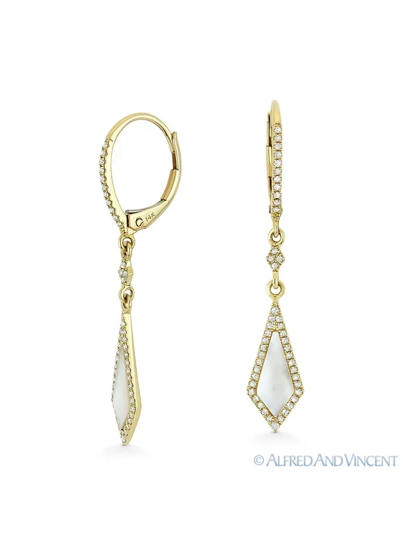 0.61ct Mother-of-Pearl & Diamond Pave Dangling Stiletto Earrings in 14k Yellow Gold