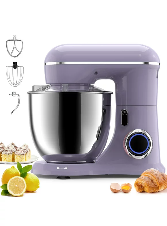 Samsaimo Stand Mixer,6.5-QT 660W 10-Speed Tilt-Head Food Mixer, Kitchen Electric Mixer with  Bowl, Dough Hook, Beater, Whisk for Most Home Cooks, (6.5QT, Vine Purple）