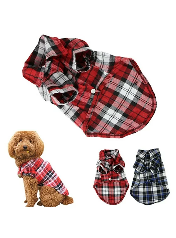 Yesbay Cute Pet Dog Puppy Plaid Shirt Coat Clothes T-Shirt Top Apparel Size XS S M L