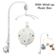 Baby Crib Bell Musical Mobile Plays Tunes Wind-up Music Box+ Baby Crib Mobile Bed Bell Holder Arm Bracket 26" 4PCS Toy Holder White
