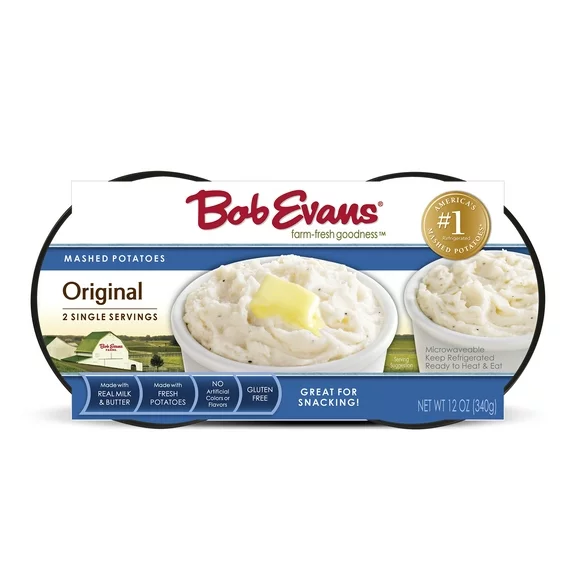 Bob Evans Gluten-Free Original Mashed Potatoes Microwaveable Cups, 12 oz , 2 Count (Refrigerated)