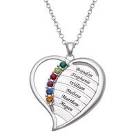 Family Jewelry Personalized Mother's Family Rhodium-Plated or Gold-Plated Birthstone and Names Heart Necklace, 18"