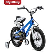 RoyalBaby Freestyle Blue 14" Kids Bike with Training Wheels and Water Bottle