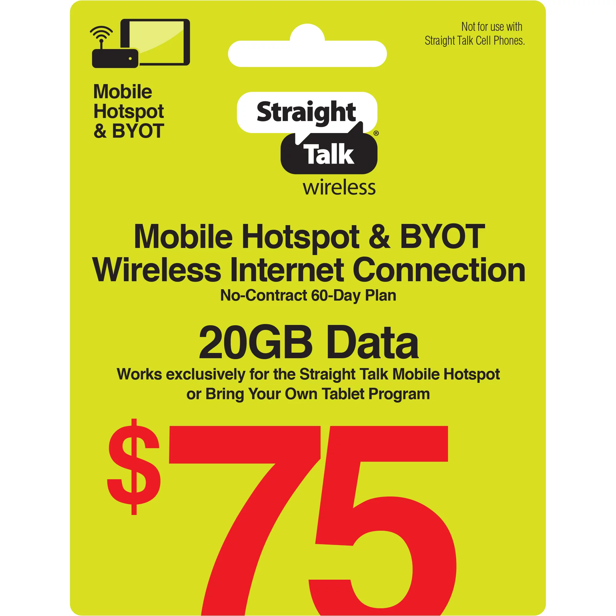 Straight Talk $75 Mobile Hotspot 20GB of Data 60-Day Plan e-PIN Top Up (Email Delivery)