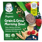 (Pack of 8) Gerber Organic Grain & Grow Morning Bowl, Oats, Barley and Red Quinoa with Banana & Summer Berries, 4.5 oz Tray