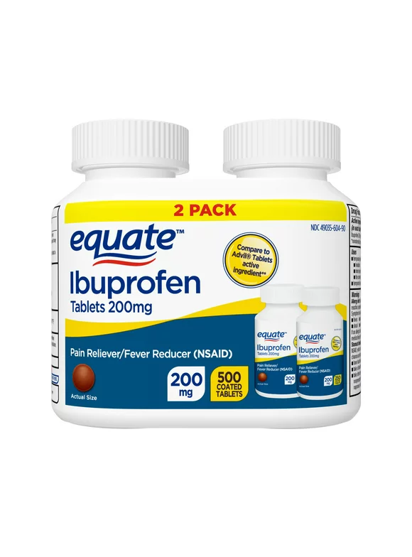 Equate Ibuprofen Tablets 200 mg, Pain Reliever/Fever Reducer, 250 Count, 2 Pack