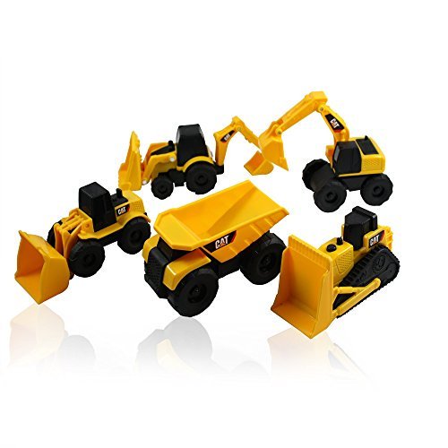 CAT Mini Machine Caterpillar Construction Truck Toy Cars Set of 5, Dump Truck, Bulldozer, Wheel Loader, Excavator and Backhoe Free-Wheeling Vehicles w/Moving Parts -Great Cake Toppers
