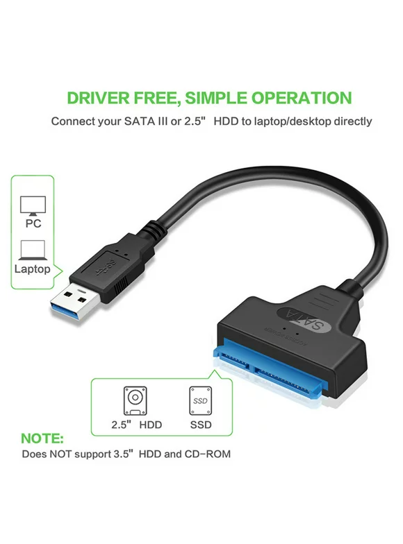 Aibecy USB 2.0 to SATA Adapter Converter Cable 22Pin Drive Free 2.5" SATA HDD SSD for Laptop