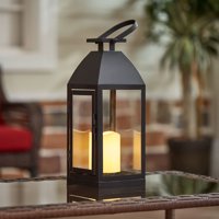 Better Homes and Gardens Battery Powered Outdoor Black Metal and Glass LED Lantern