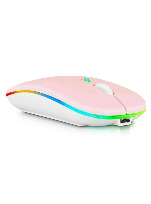 2.4GHz & Bluetooth Mouse, Rechargeable Wireless LED Mouse for Lenovo Tab 4 10 Plus ALso Compatible with TV / Laptop / PC / Mac / iPad pro / Computer / Tablet / Android - Baby Pink