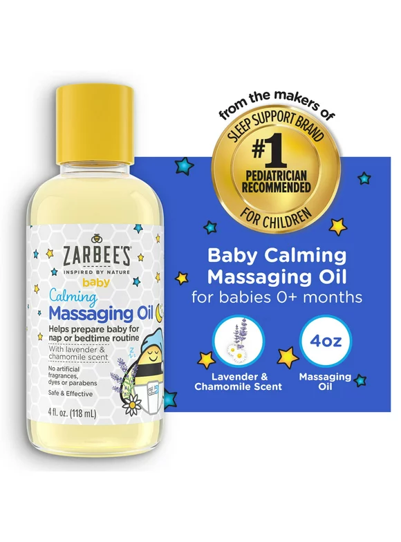 Zarbee's Baby Calming Massage Oil, Lavender & Chamomile, 4 fl oz