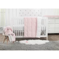 MoDRN Velveteen Pink 3-Piece Crib Bedding Set, Soft Pink, Grey, and White
