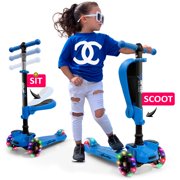 Hurtle HURFS56.5 - ScootKid 3-Wheel Kids Scooter - Child & Toddler Toy Scooter with Built-in LED Wheel Lights, Fold-Out Comfort Seat (Ages 1+)