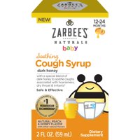 Zarbee's Naturals Baby Soothing Cough Syrup with Dark Honey, Natural Peach & Honey Flavor, 2 Fl Oz