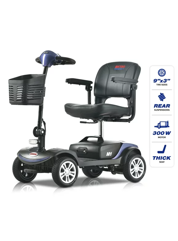 Outdoor Mobility Scooters for Adults & Seniors, Anti-Tip 4 Wheel Electrical Scooter with Headlights & Rear LED Light, 300lbs, Blue