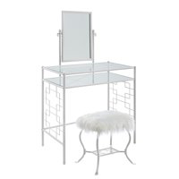 Mainstays Square Geo Metal Vanity with Mirror and Faux Fur Stool, Multiple Colors