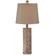 360 Lighting Cottage Table Lamp Gold Wash Lattice Column Tapered Drum Shade for Living Room Family Bedroom Nightstand Office
