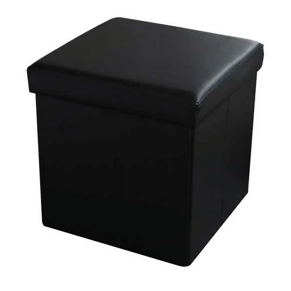 Home Basics Faux Leather Storage Cube, Black