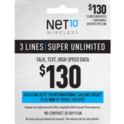 Net10 $130 Super Unlimited Family & Friends 30-Day Plan for 3 Lines w/ $20 Int'l Calling Credit + 5GB of Mobile Hotspot e-PIN Top Up (Email Delivery)