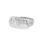 Personalized Sterling Silver, Gold Plated or 10K Name Ring With Beading and Rhodium on First Initial and Tail and Heart