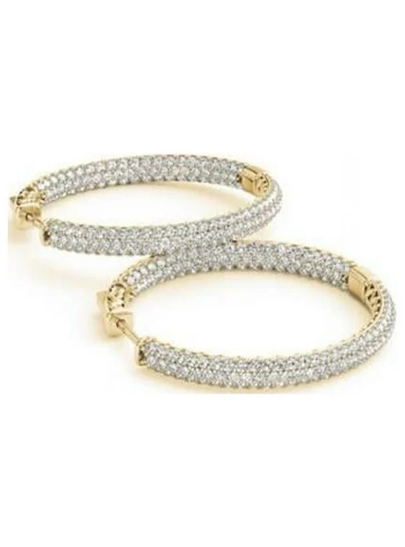 Harry Chad Enterprises HC11244 4.10 CT Brilliant Cut Diamonds Women Hoop Earrings - 14K Yellow Gold