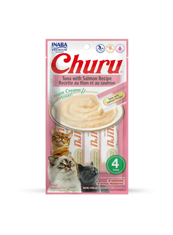 Inaba Churu Creamy, Lickable Purée Cat Treat, Taurine, 0.5 oz, 4 Tubes, Tuna & Salmon
